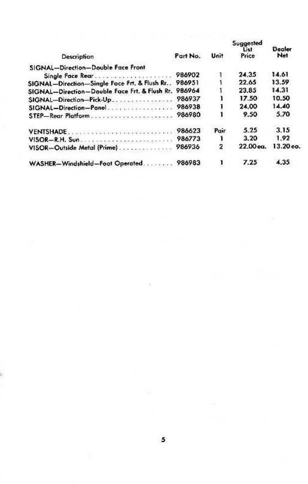 1954 Chevrolet Accessories Price List Page 8